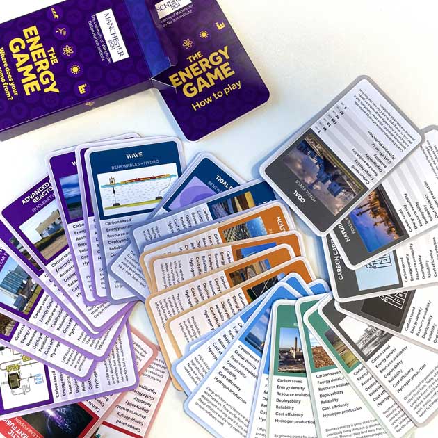 Picture shows a pack of the Dalton Nuclear Institute's Energy Cards